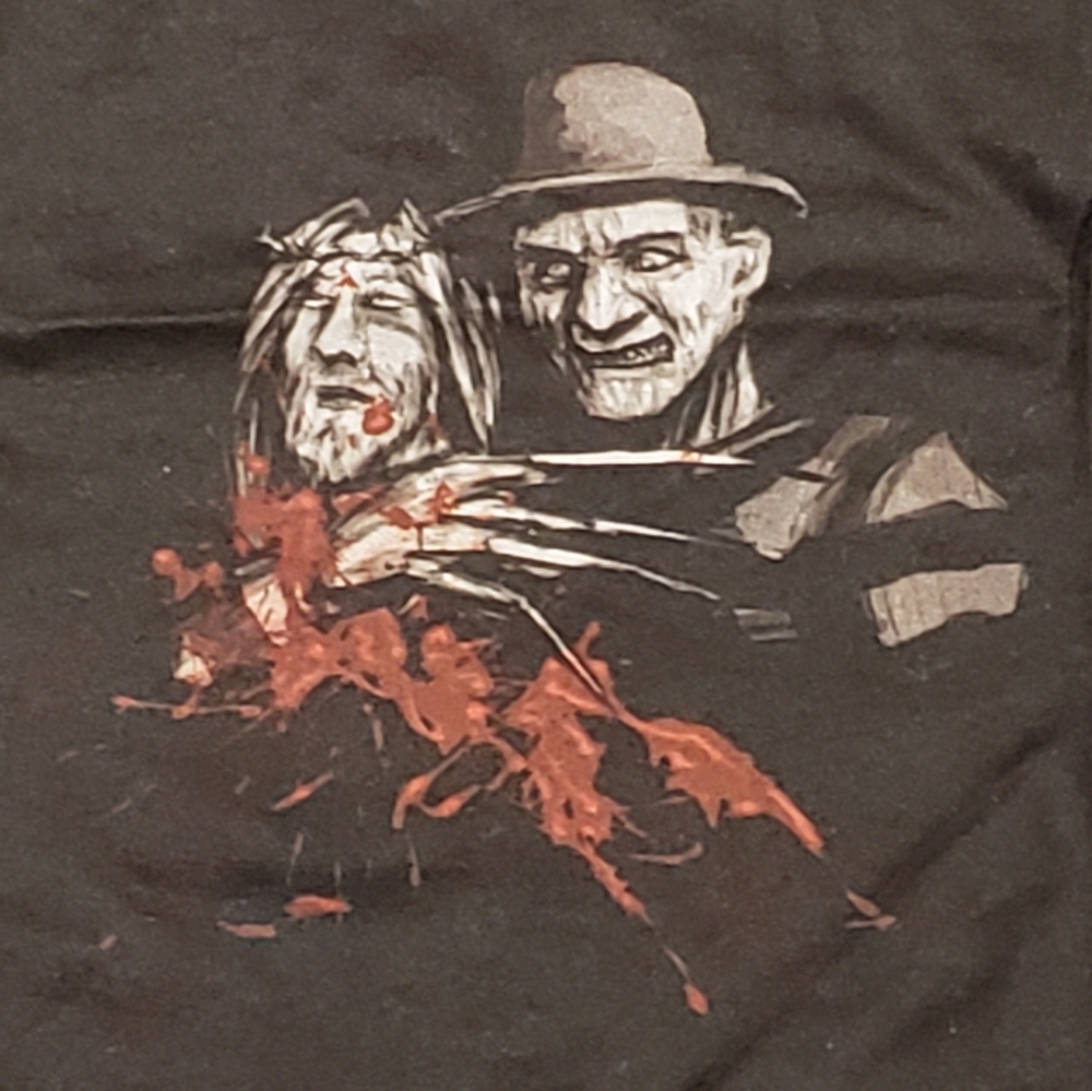 Horror Graphic T-Shirt Freddy Kruger Nightmare On Elm Street Killing Jesus Used